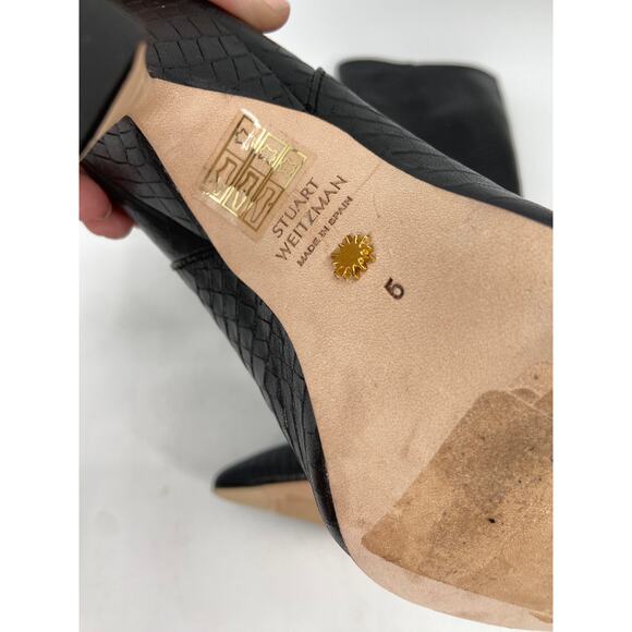Stuart Weitzman Parton Knee High Boots Black Croc Embossed Size 5 NWOB - Picture 5 of 9